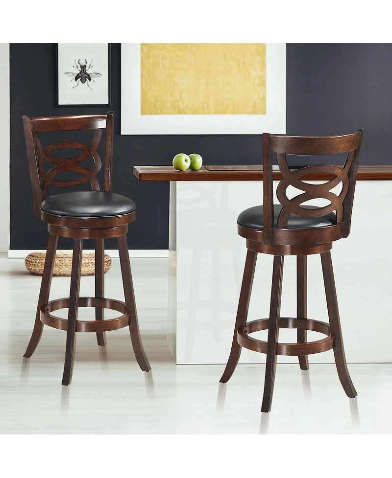 Costway Bar Stools 29'' Height Wooden Swivel Backed Dining Chair Home Kitchen