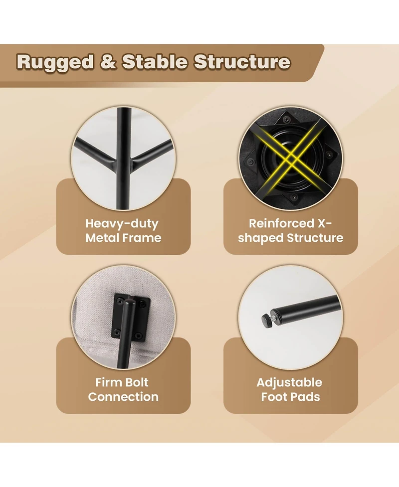 Costway Upholstered Swivel Bar Stool Set of 4 with Padded Seat and Backrest Metal Frame