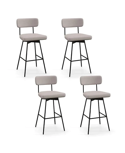 Costway Upholstered Swivel Bar Stool Set of 4 with Padded Seat and Backrest Metal Frame