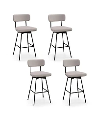 Costway Upholstered Swivel Bar Stool Set of 4 with Padded Seat and Backrest Metal Frame