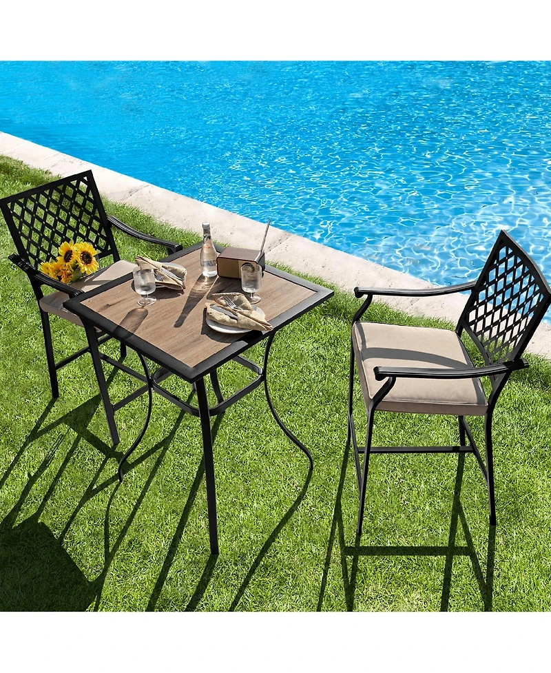 Costway 4pieces Patio Bar Stool Counter Height Cushioned Chair Armrest Garden Deck