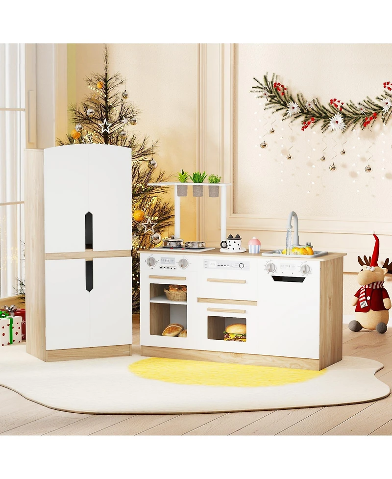 Slickblue Wooden 2 Piece Play Kitchen for Kids with Fridge and Water