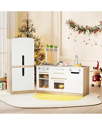 Slickblue Wooden 2 Piece Play Kitchen for Kids with Fridge and Water