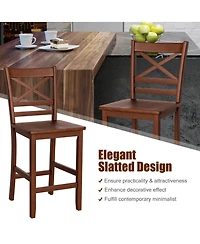 Costway Bar Stools 24'' Counter Height Chairs with Rubber Wood Legs