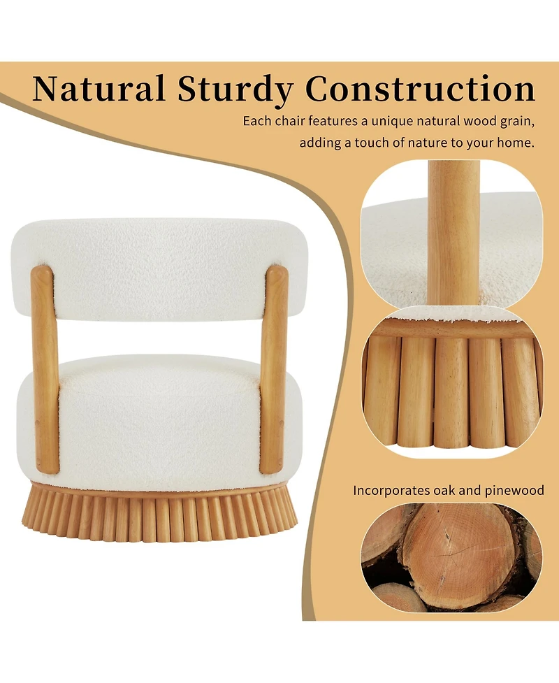 Rainsken Modern Farmhouse Style Accent Chair with Thatched-Roof Inspired Wooden Base, Soft Upholstered Seating Chair for Living Room and Bedroom