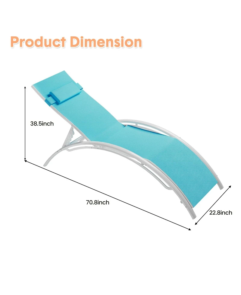 homfan Set of 2 Aluminum Patio Chaise Lounge Chairs - Outdoor Adjustable Recliners