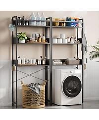 homfan Space-Saving 3-Tier Over Toilet Storage Rack - Freestanding Wooden Bathroom Organizer with Open Shelves and Basket