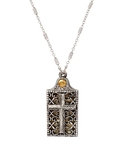 Symbols of Faith Silver Tone "Bless The Name." Rectangle Cross Locket 28" Necklace