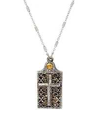 Symbols of Faith Silver Tone "Bless The Name." Rectangle Cross Locket 28" Necklace