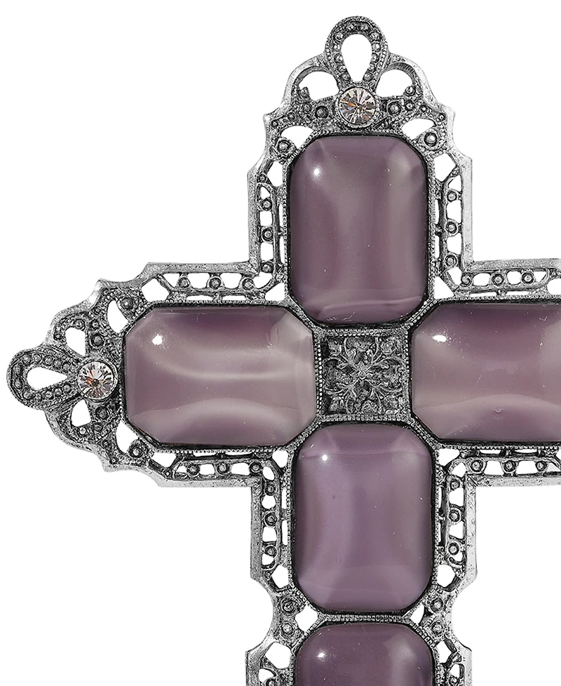 Symbols of Faith Pewter Amethyst Glass Moonstone Octagon Cross Plaque
