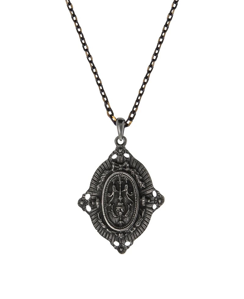 Symbols of Faith Black-Tone and 14K Gold-Dipped Guardian Angel Pendant Necklace