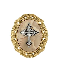 Symbols of Faith 14k Gold Dipped Brown Obsidion Oval Brooch