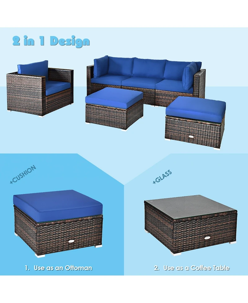 Gymax 6PCS Patio Conversation Set Rattan Sectional Furniture Set