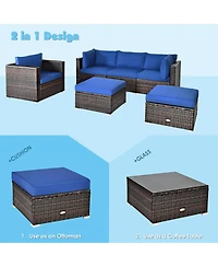 Gymax 6PCS Patio Conversation Set Rattan Sectional Furniture Set