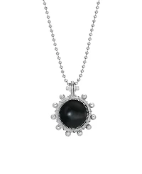 Symbols of Faith Pewter Round Black Enamel Cross and Lamp Design Necklace
