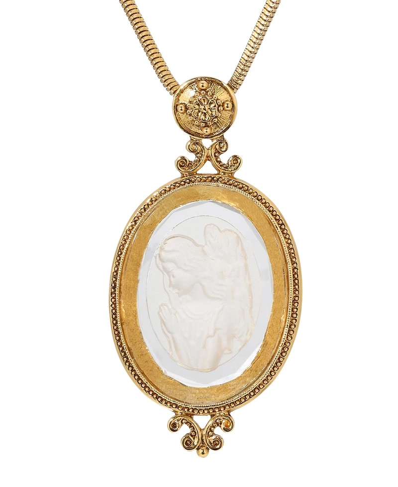 Symbols of Faith 14K Gold Dipped Oval Glass Angel Intaglio Necklace