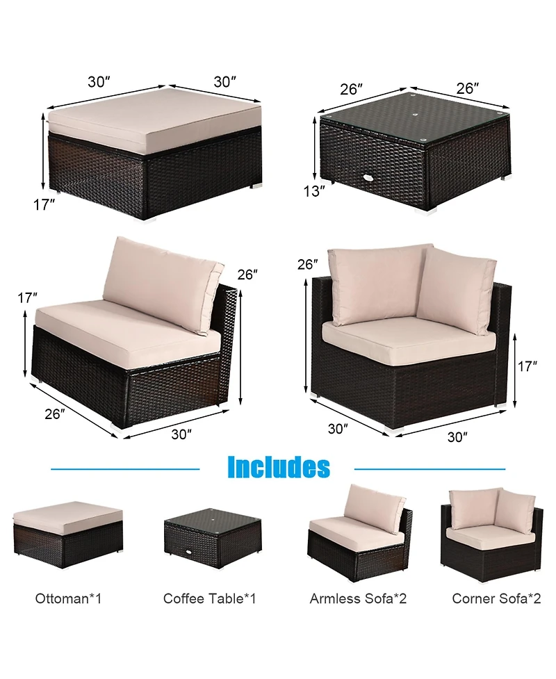 Gymax 6PCS Rattan Patio Sectional Sofa Set Outdoor Furniture Set w/ Cushions