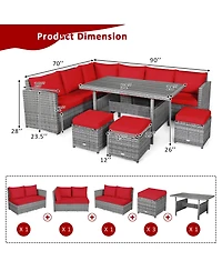 Gymax 7PCS Rattan Patio Sectional Sofa Set Conversation Set Cushions