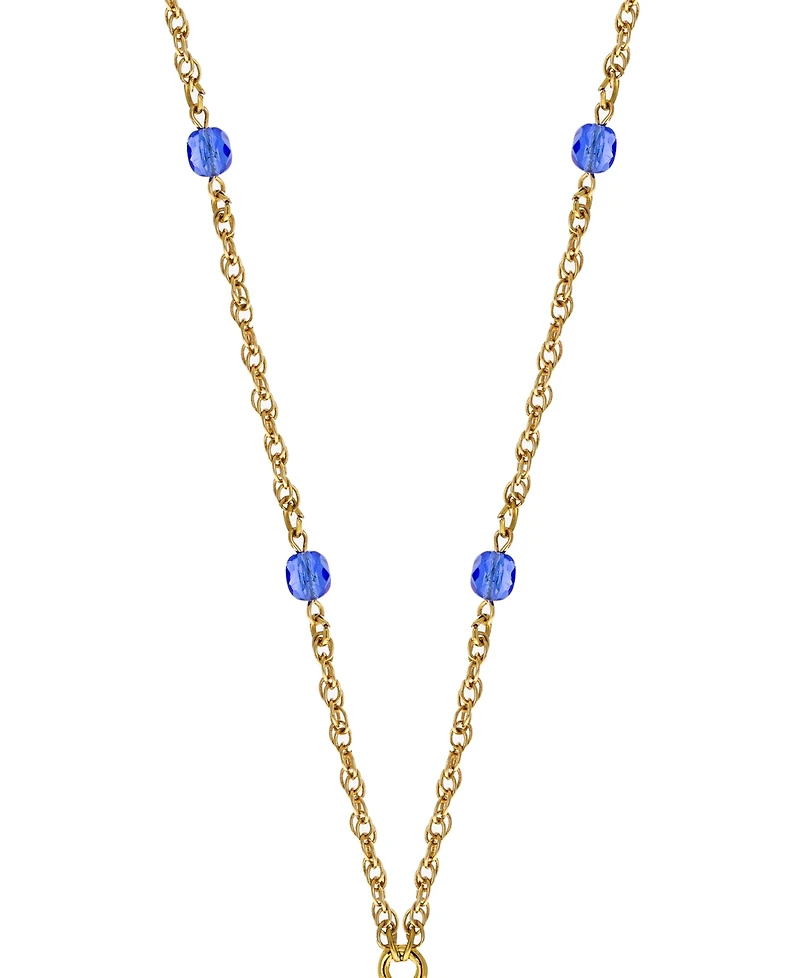 Symbols of Faith 14K Gold Dipped Blue Sapphire Cross Hail Mary Spinner Necklace