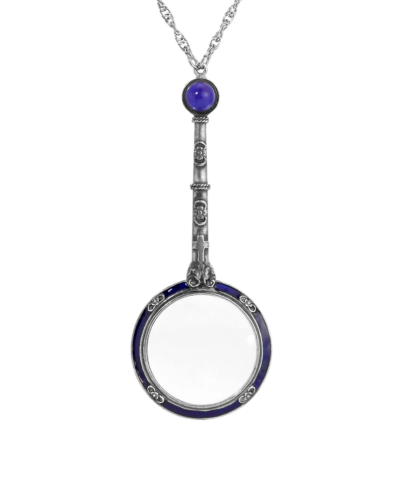 Symbols of Faith Silver Pewter-Tone Cross Magnifying Glass 28" Necklace