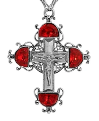 Symbols of Faith Silver Pewter-Tone Cross Siam Red Crystals 28" Necklace