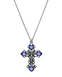 Symbols of Faith Pewter/Silver-Tone Sapphire Crystal Cross 18" Necklace