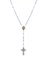 Symbols of Faith Silver-Tone Filigree Cross Lady of Gualalupe Decal Blue Beaded Chain Rosary