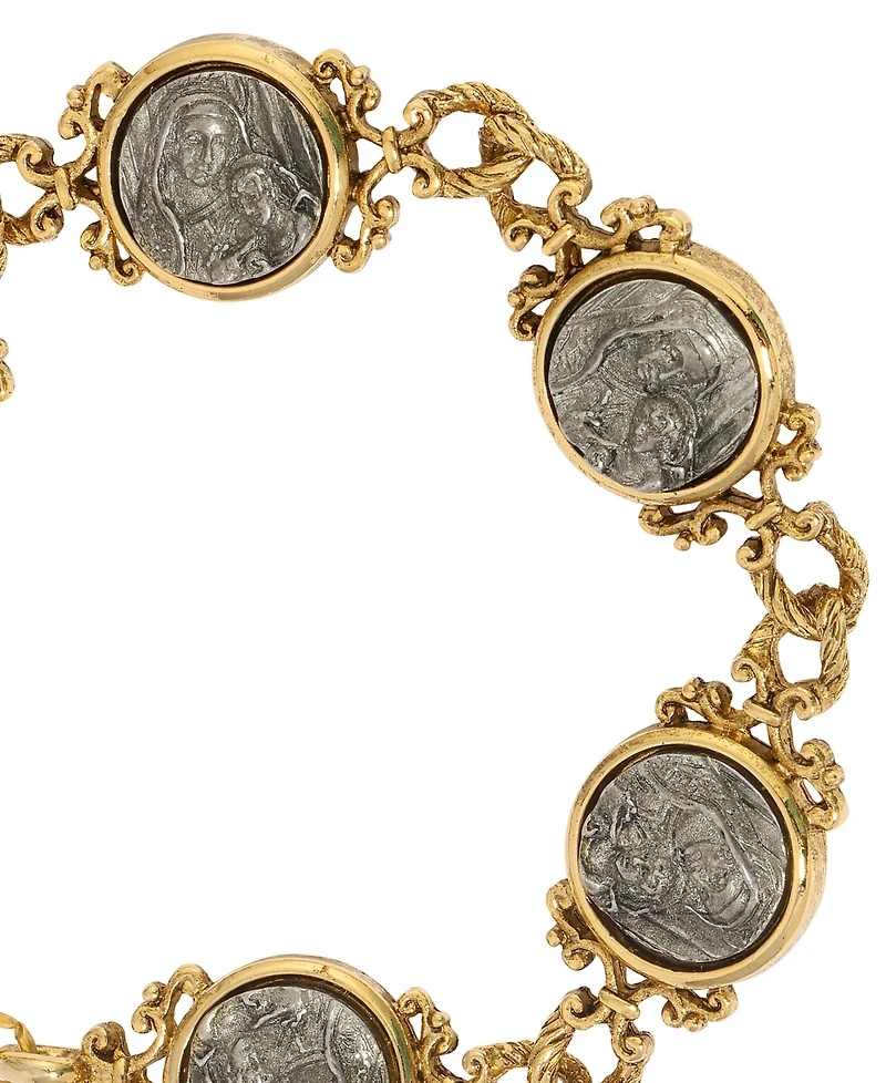 Symbols of Faith Gold Pewter Tone Mary Child Clasp Bracelet