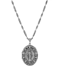 Symbols of Faith Silver-Tone Oval Locket 28" Necklace