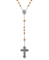 Symbols of Faith Silver-Tone Brown Beaded Crucifix Rosary