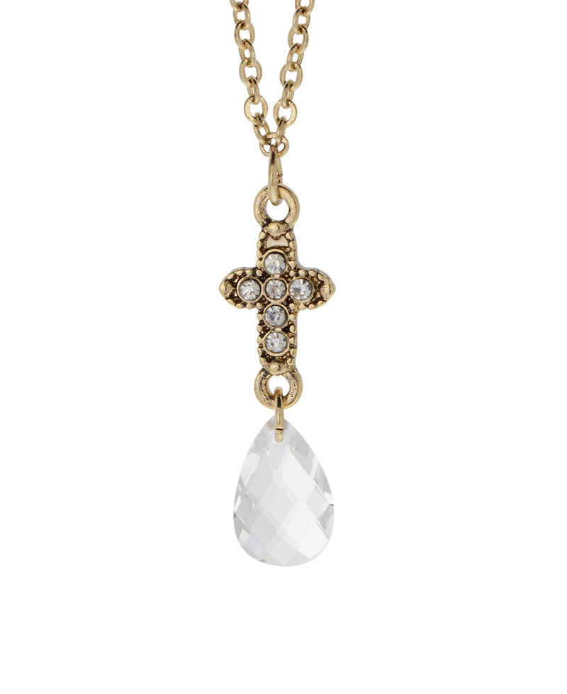 Symbols of Faith Gold-Tone Our Lady of Guadalupe Oval Pendant Blue Glass Bead 20" Necklace