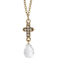 Symbols of Faith Gold-Tone Our Lady of Guadalupe Oval Pendant Blue Glass Bead 20" Necklace