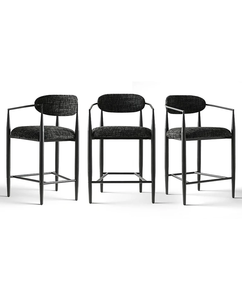 Maison Boucle Set of 3 Modern Chenille Counter Height Bar Stools with Arms