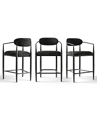 Maison Boucle Set of 3 Modern Chenille Counter Height Bar Stools with Arms