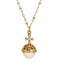 Symbols of Faith 14k Gold Dipped Imitation Pearl Stone Clear Crystal Cross 16" Necklace