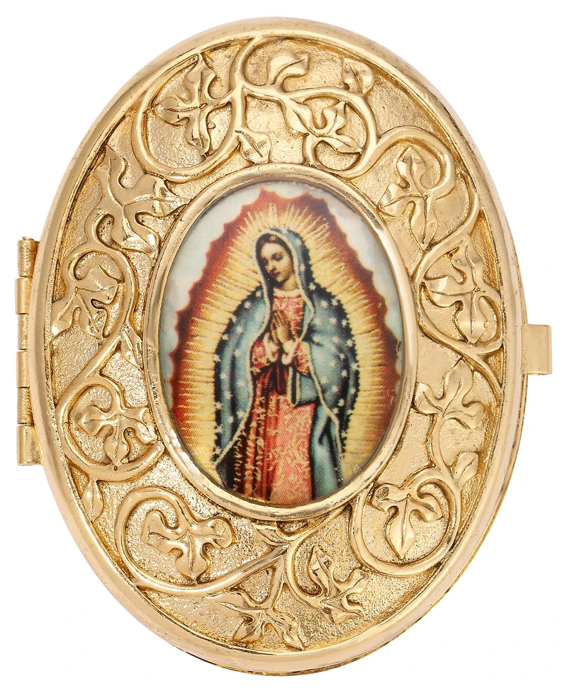 Symbols of Faith Gold Tone Our Lady of Guadalupe Decal Oval Pill Box