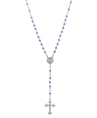 Symbols of Faith Silver Tone Blue Bead Virgin Mary Child Round Locket Rosary Necklace