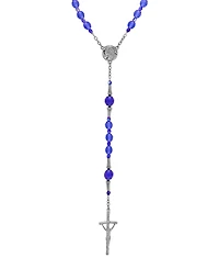 Symbols of Faith Silver-Tone Blue Bead Virgin Mary Crucifix Rosary