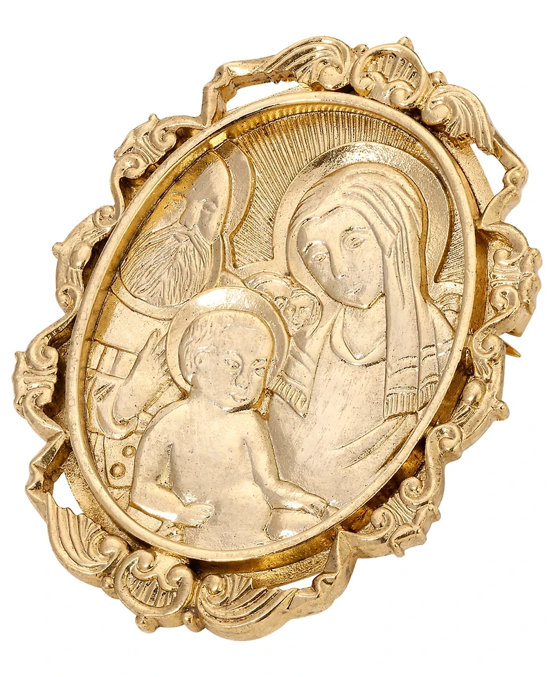Symbols of Faith Gold Tone Virgin Mary Child Oval Pin