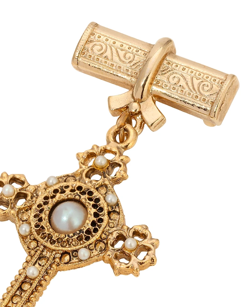 Symbols of Faith Gold Tone Center Pearl Cross Pin