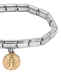Symbols of Faith Silver Tone Oval Gold Miraculous Medal Charm Bracelet