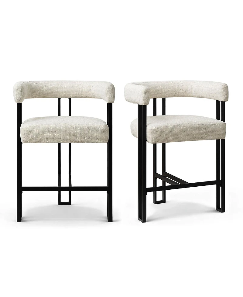 Maison Boucle 24" Upholstered Counter Height Stools with Arms for Kitchen, Set of 2