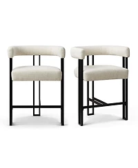 Maison Boucle 24" Upholstered Counter Height Stools with Arms for Kitchen, Set of 2