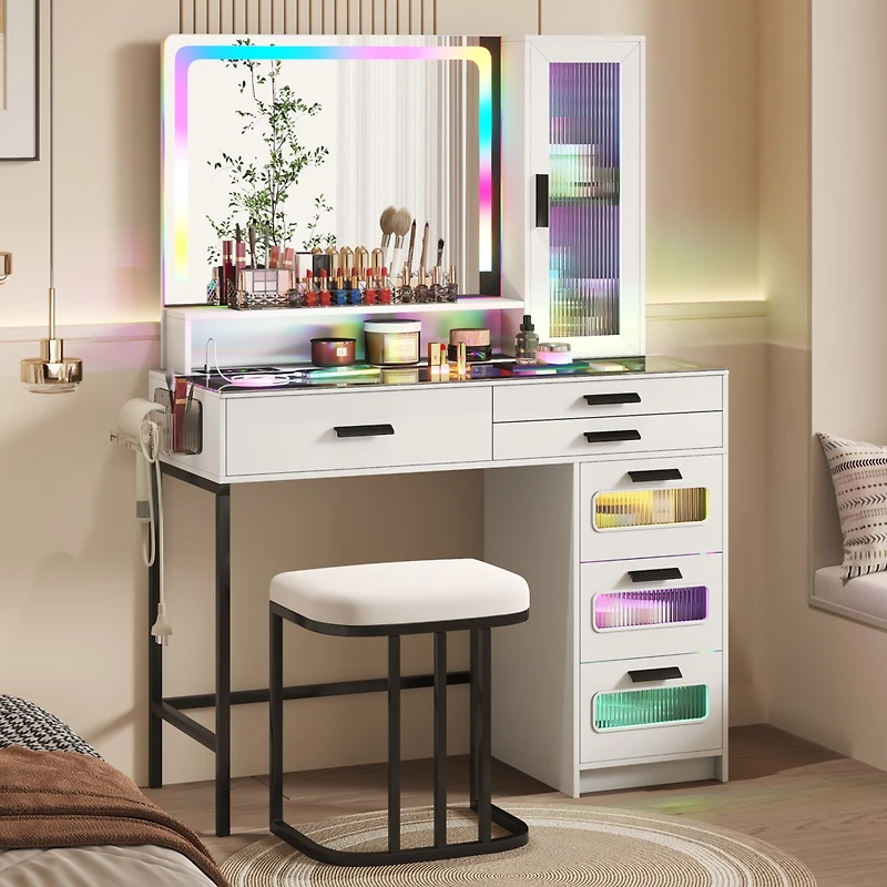 Vlsrka Led Vanity Desk Set with Rgb Mirror, Remote & Charging Station