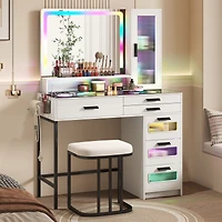 Vlsrka Led Vanity Desk Set with Rgb Mirror, Remote & Charging Station