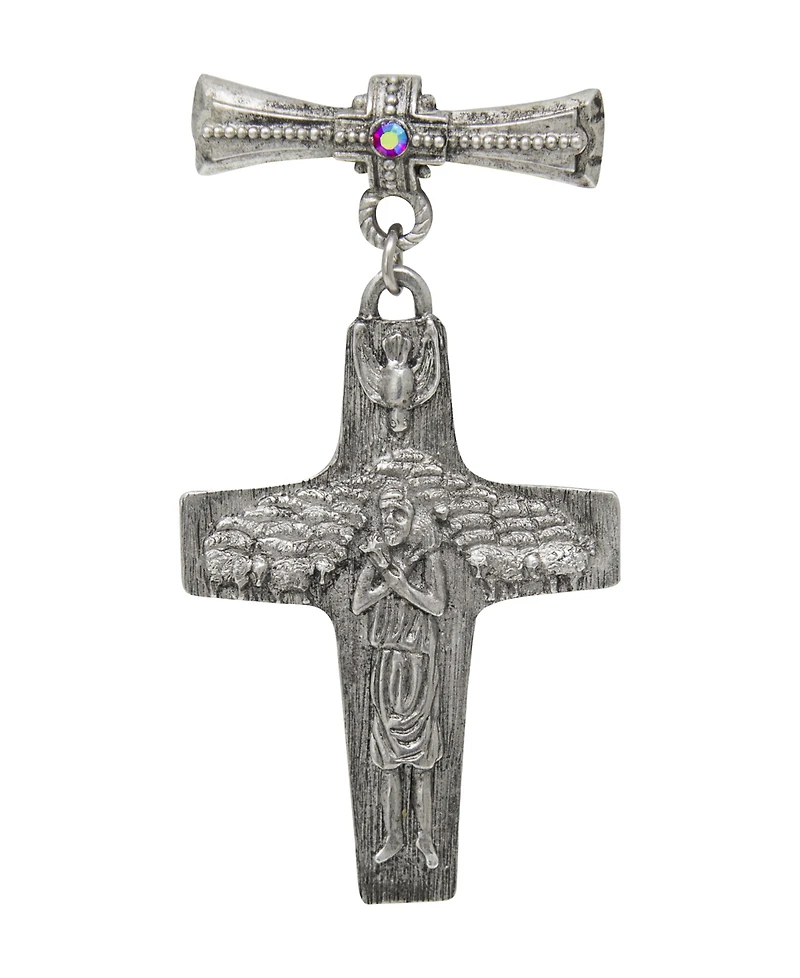 Symbols of Faith Pewter Tone Siam Red Stone Pope Francis Cross Pin