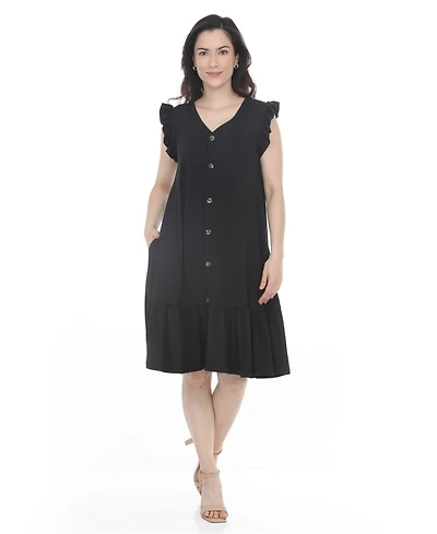 White Mark Women's Button-Front Tiered Swing Dress