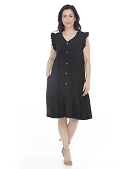 White Mark Women's Button-Front Tiered Swing Dress