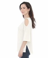 White Mark Women's Casual Cold Shoulder Pullover Top