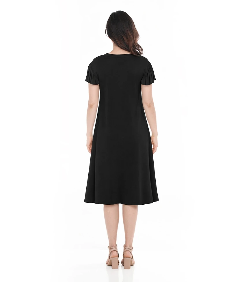 White Mark Women's V-Neck Tie Front Flutter-Sleeve Shift Dress